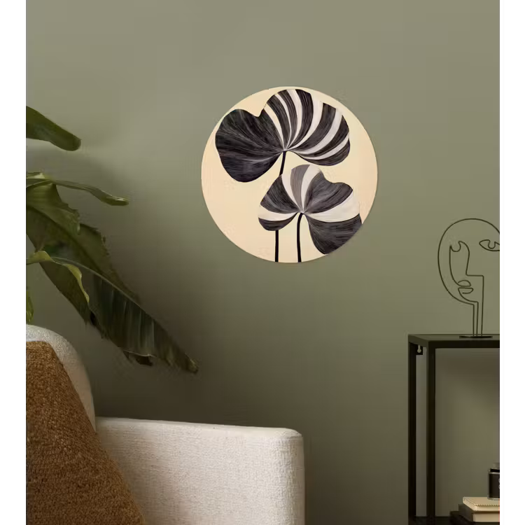 Zwart - Bladeren - Strepen - Minimalistisch Wandcirkel behangsticker klein -sfeer2