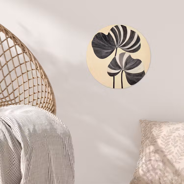 Zwart - Bladeren - Strepen - Minimalistisch Wandcirkel behangsticker klein -sfeer4