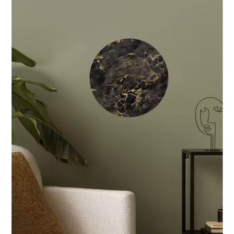 Zwart - Marmer - Goud - Nerf Wandcirkel behangsticker klein 186 -sfeer2