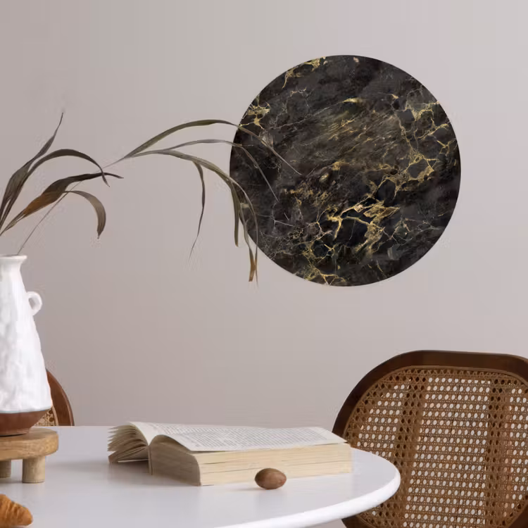 Zwart - Marmer - Goud - Nerf Wandcirkel behangsticker klein 186 -sfeer3