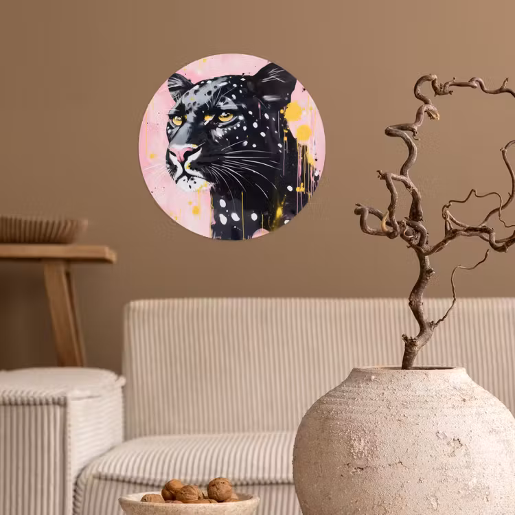 Zwart - Panter - Roze - Abstract Wandcirkel behangsticker klein -sfeer1