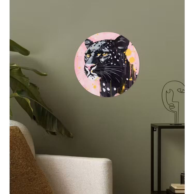 Zwart - Panter - Roze - Abstract Wandcirkel behangsticker klein -sfeer2