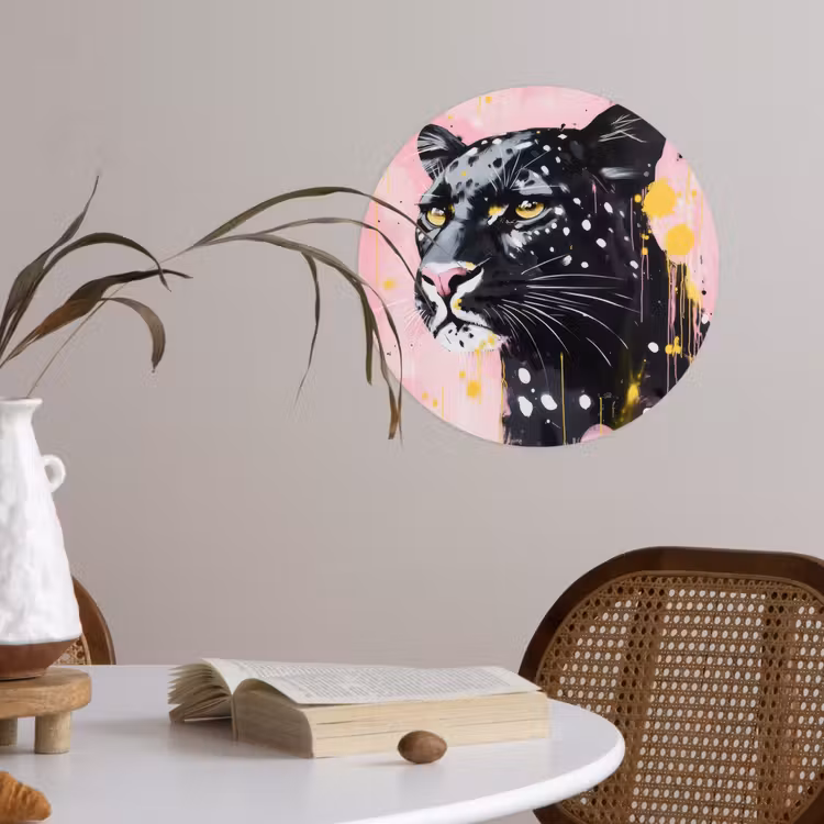 Zwart - Panter - Roze - Abstract Wandcirkel behangsticker klein -sfeer3