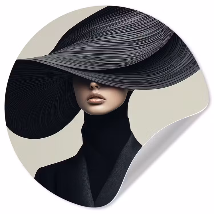 Zwart - Vrouw - Hoed Wandcirkel behangsticker klein -3d