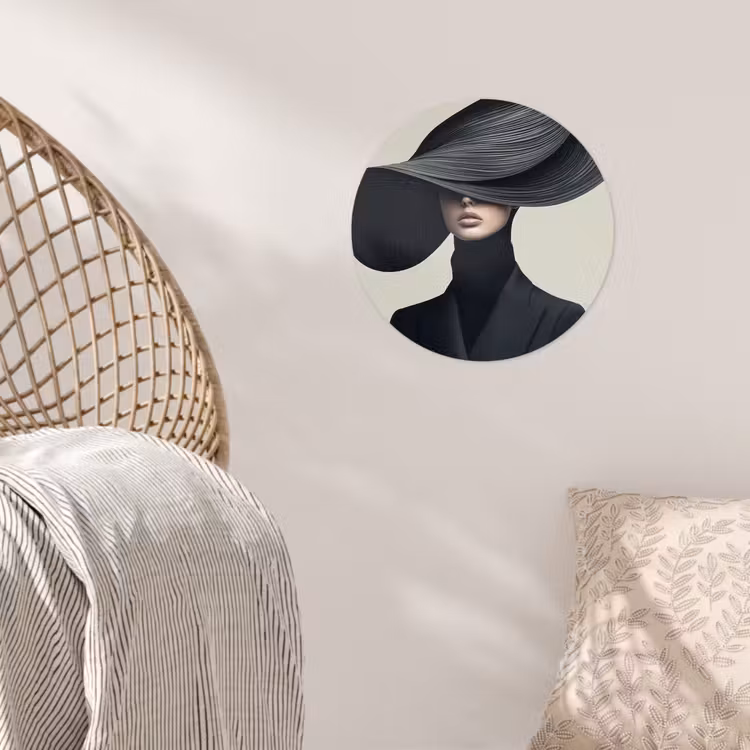 Zwart - Vrouw - Hoed Wandcirkel behangsticker klein -sfeer4