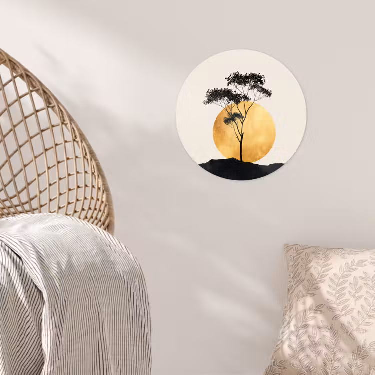 Zwarte boom - Gouden cirkel - Heuvel Wandcirkel behangsticker klein -sfeer4