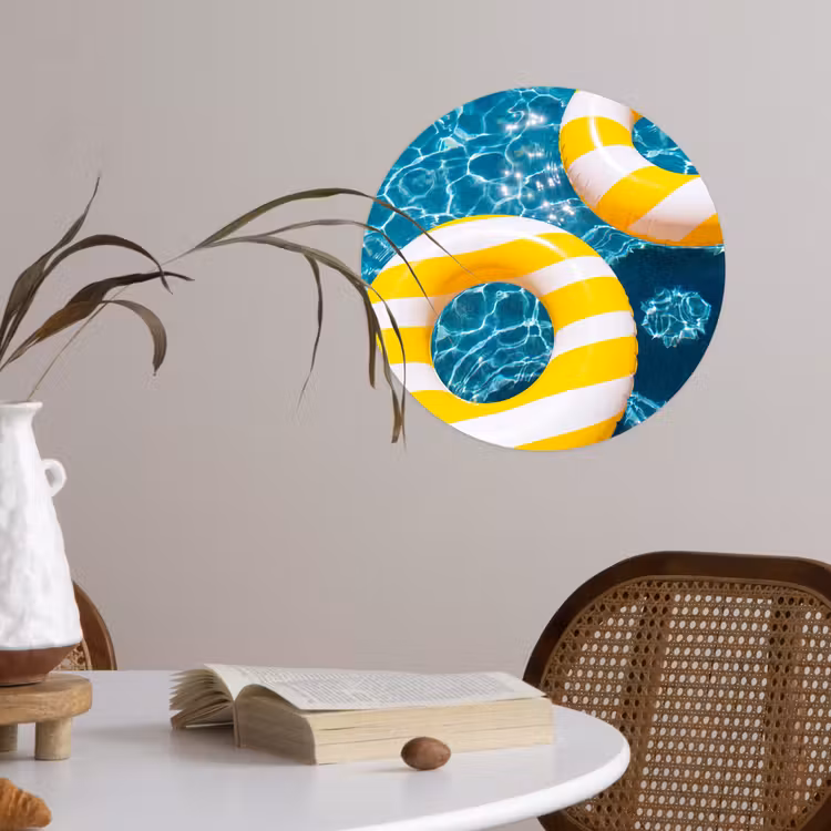 Zwembad - Zwembanden - Zomer - Geel - Blauw Wandcirkel behangsticker klein -sfeer3