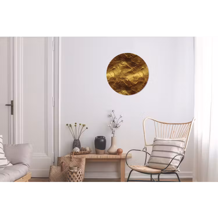 Bladgoud - Textuur - Goud Wandcirkel aluminium klein 190 -woonkamer