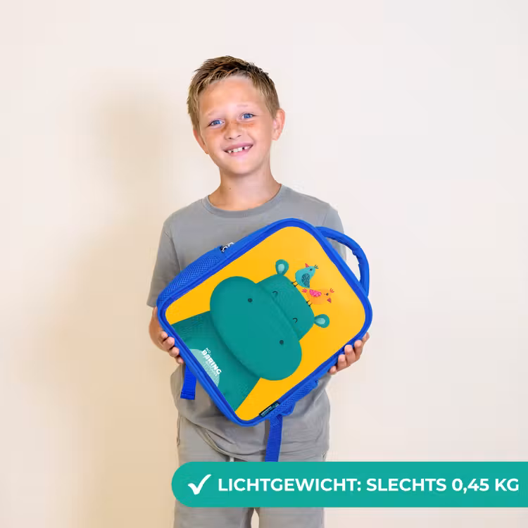 Nijlpaard - Vogels - Geel Kinderrugzak - Blauw middel -sfeer1_NL