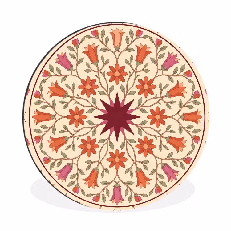 Bloemen - Mandala - Decoratief - Rood Wandcirkel aluminium klein -3d