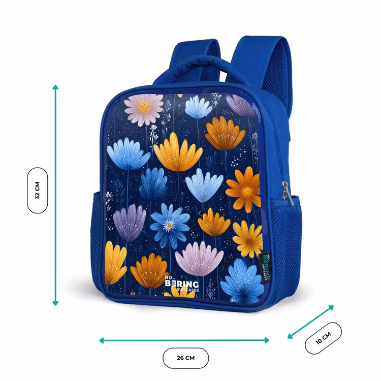 Bloemen op een donkerblauwe achtergrond Kinderrugzak - Blauw middel -productfoto_formaten