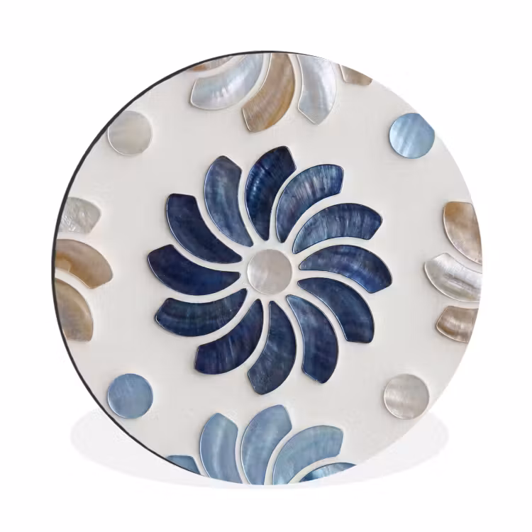 Bloemen - Parelmoer - Abstract - Patroon - Blauw Wandcirkel aluminium klein -3d