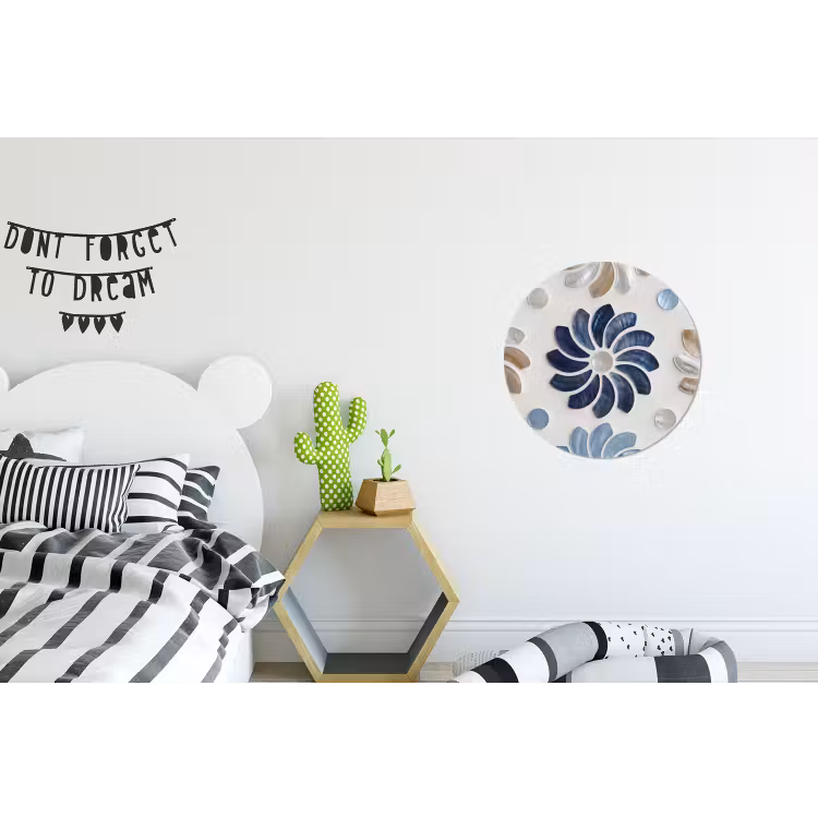 Bloemen - Parelmoer - Abstract - Patroon - Blauw Wandcirkel aluminium klein -kinderkamer