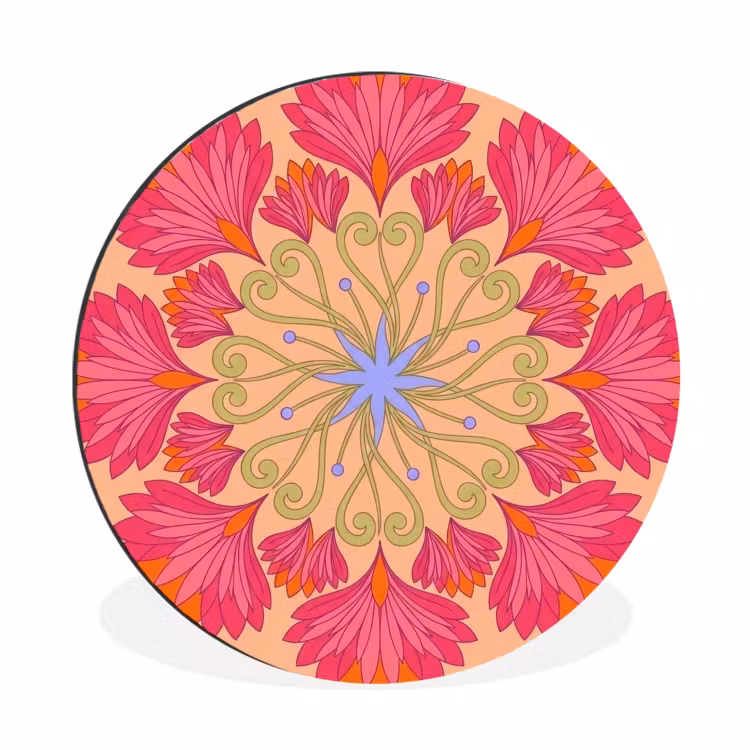 Bloemen - Patroon - Abstract - Roze - Decoratief Wandcirkel aluminium klein -3d