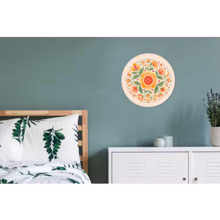 Bloemen - Patroon - Decoratief - Oranje Wandcirkel aluminium klein -slaapkamer