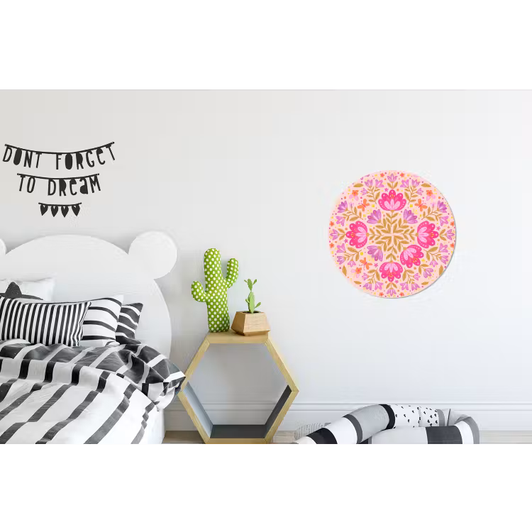 Bloemen - Patroon - Natuur - Abstract - Roze Wandcirkel aluminium klein -kinderkamer