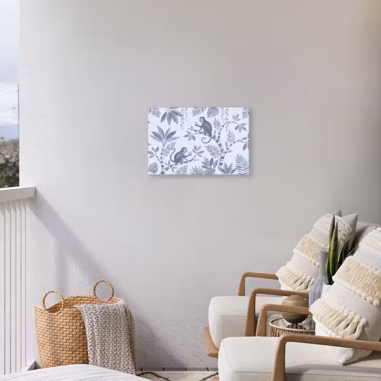 Aap - Boom - Bladeren - Jungle - Illustratie Tuinposter op houten frame 2 cm dik klein -sfeer1