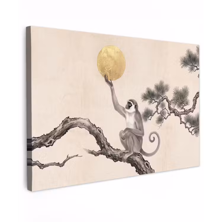 Aap - Maan - Goud Tuinposter op houten frame 2 cm dik klein -3d