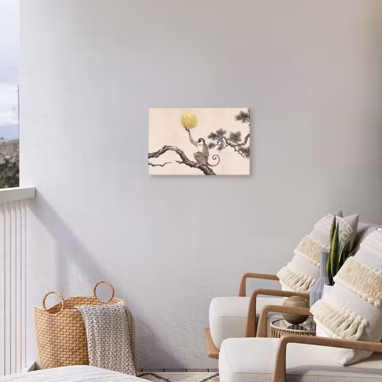 Aap - Maan - Goud Tuinposter op houten frame 2 cm dik klein -sfeer1