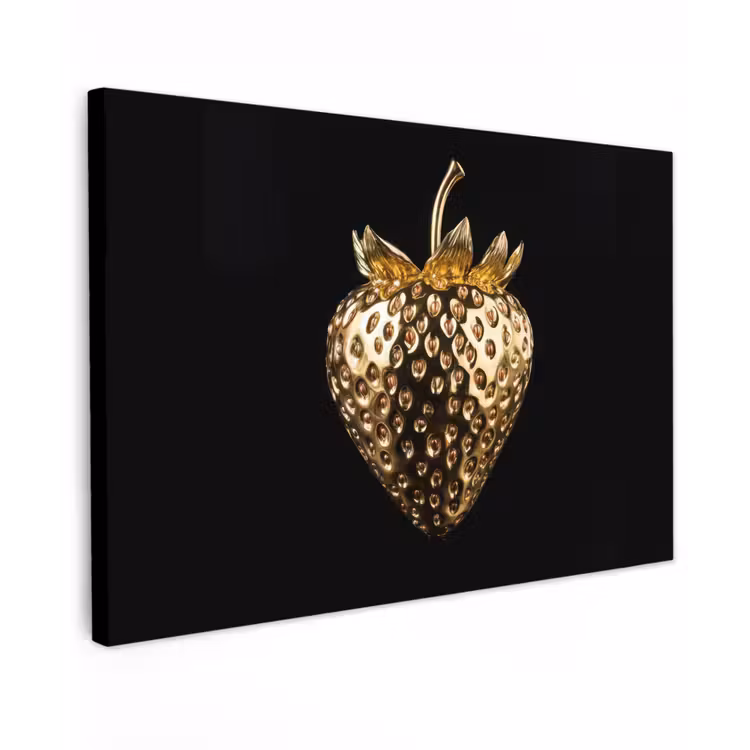 Aardbei - Goud - Zwart - Chrome Tuinposter op houten frame 2 cm dik klein -3d