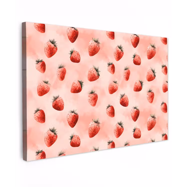 Aardbei - Patroon - Roze Tuinposter op houten frame 2 cm dik klein 845 -3d