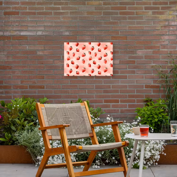 Aardbei - Patroon - Roze Tuinposter op houten frame 2 cm dik klein 845 -sfeer3