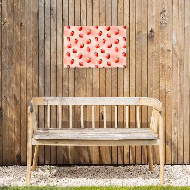 Aardbei - Patroon - Roze Tuinposter op houten frame 2 cm dik klein 845 -sfeer4