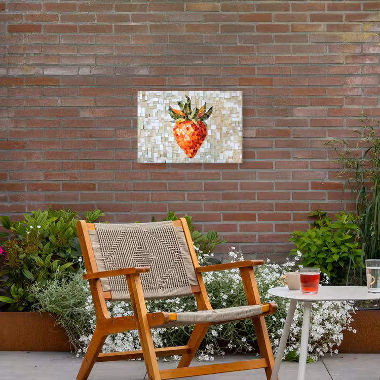 Aardbei - Rood - Mozaïek - Fruit Tuinposter op houten frame 2 cm dik klein -sfeer3