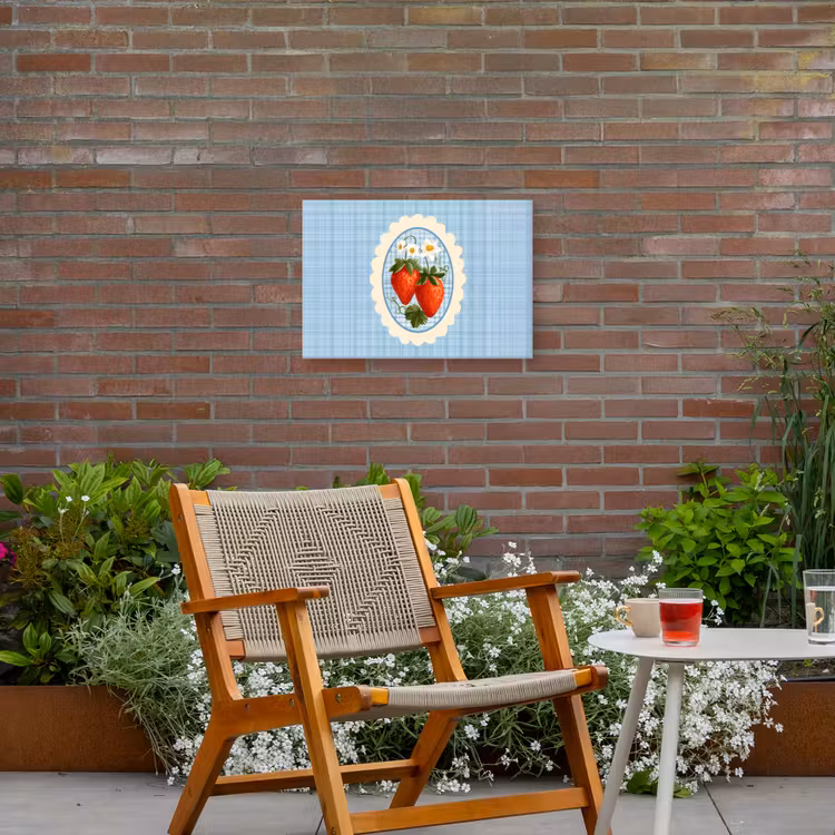 Aardbeien - Lijst - Rood - Geruit Tuinposter op houten frame 2 cm dik klein -sfeer3