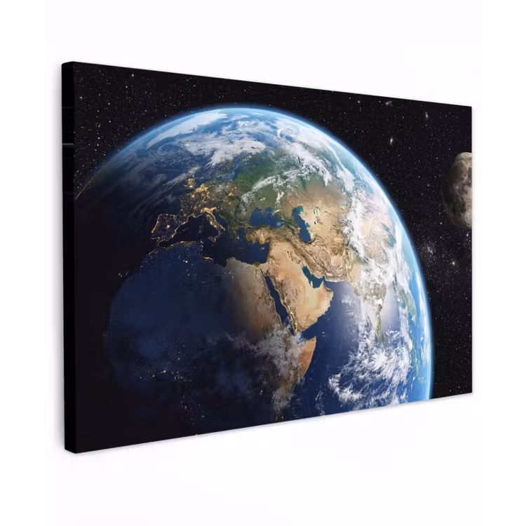 Aarde - Ruimte - Blauw - Groen Tuinposter op houten frame 2 cm dik klein -3d