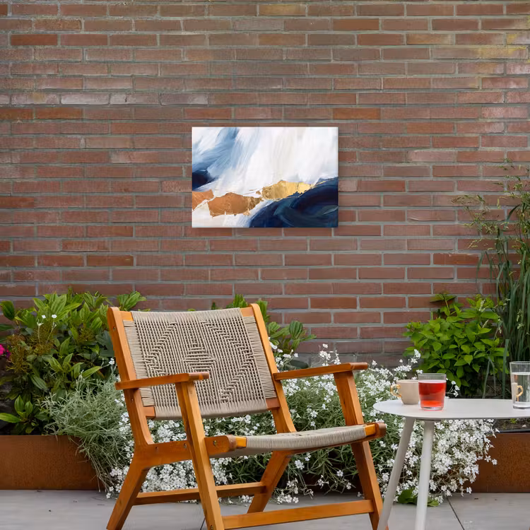 Abstract - Acryl - Blauw - Goud - Elegant Tuinposter op houten frame 2 cm dik klein -sfeer3
