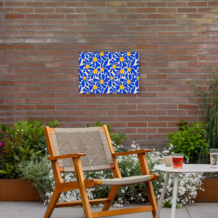 Abstract - Bloem - Blauw Tuinposter op houten frame 2 cm dik klein 845 -sfeer3