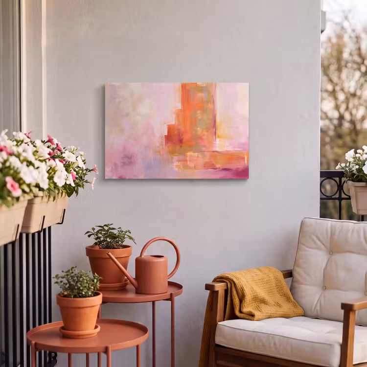 Abstract - Borstelstreken - Kunst - Paars - Goud Tuinposter op houten frame 2 cm dik klein -sfeer1