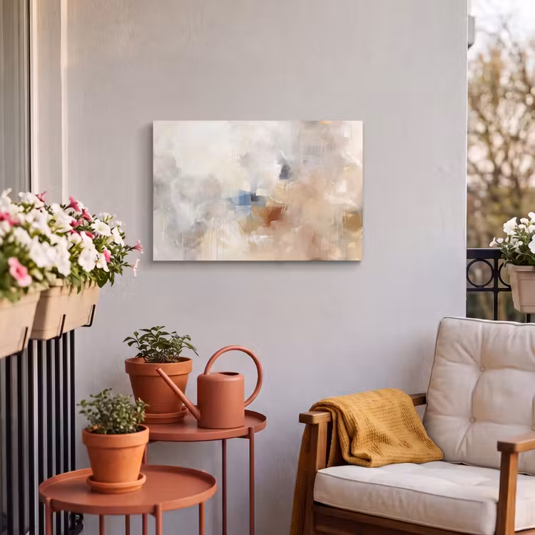 Abstract - Borstelstreken - Modern - Beige - Kunst Tuinposter op houten frame 2 cm dik klein -sfeer1