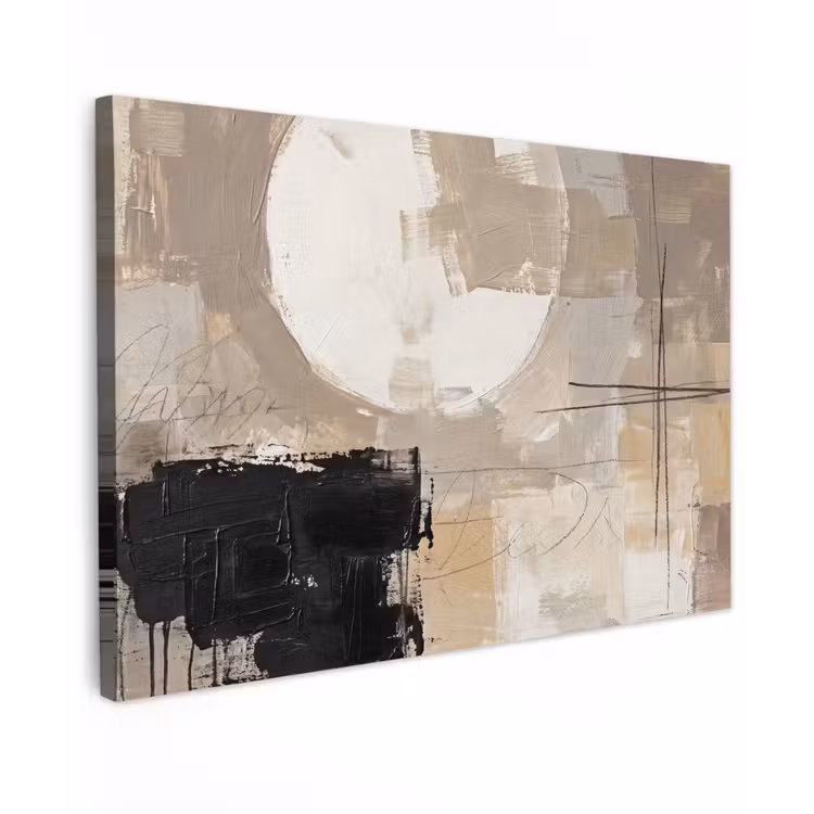 Abstract - Cirkel - Modern - Beige - Zwart - Minimalistisch Tuinposter op houten frame 2 cm dik klein -3d