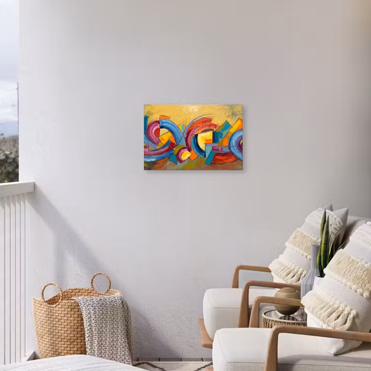 Abstract - Cirkels - Schilderij - Kleurrijk - Dynamisch Tuinposter op houten frame 2 cm dik klein -sfeer1