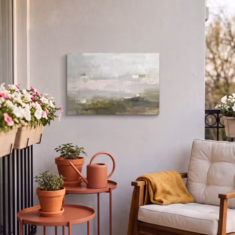 Abstract - Gelaagd - Kunst - Modern - Grijs-Groen Tuinposter op houten frame 2 cm dik klein -sfeer1