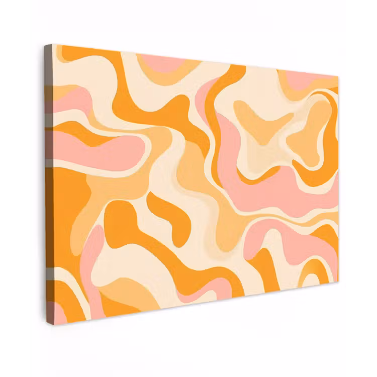 Abstract - Golvend - Oranje Tuinposter op houten frame 2 cm dik klein -3d