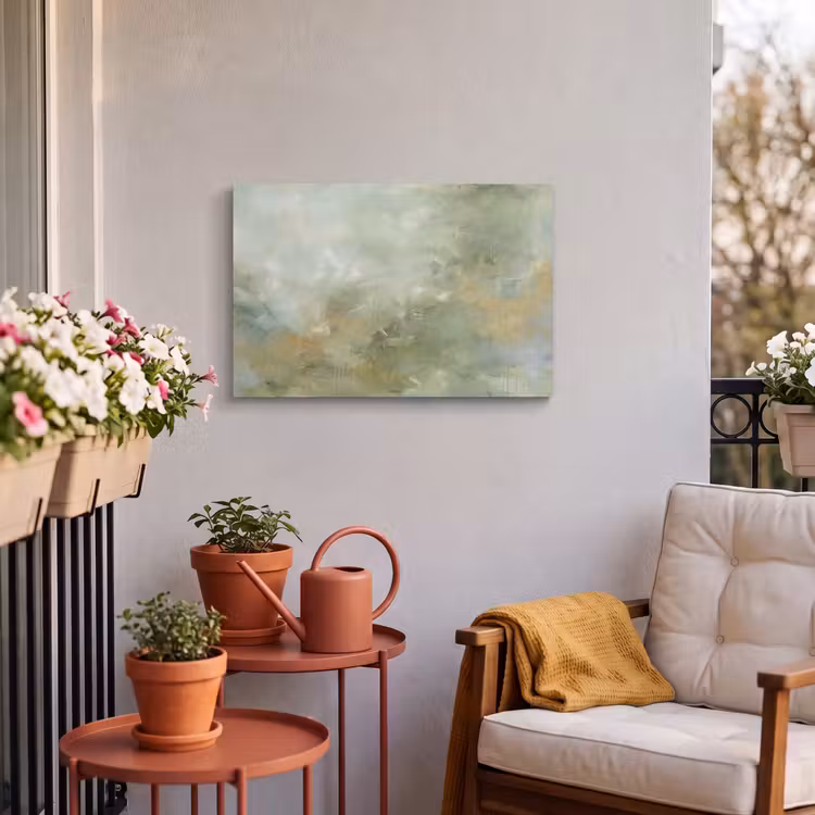 Abstract - Groen - Beige - Modern - Kunst Tuinposter op houten frame 2 cm dik klein -sfeer1