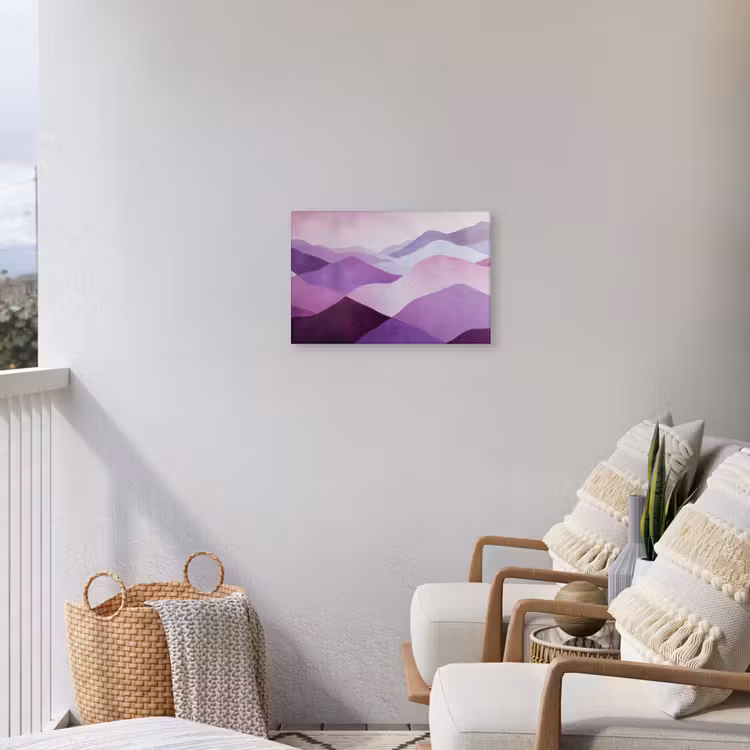 Abstract - Heuvels - Landschap - Paars Tuinposter op houten frame 2 cm dik klein -sfeer1