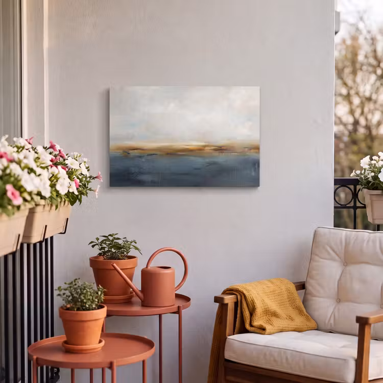 Abstract - Horizon - Water - Modern - Beige Tuinposter op houten frame 2 cm dik klein -sfeer1