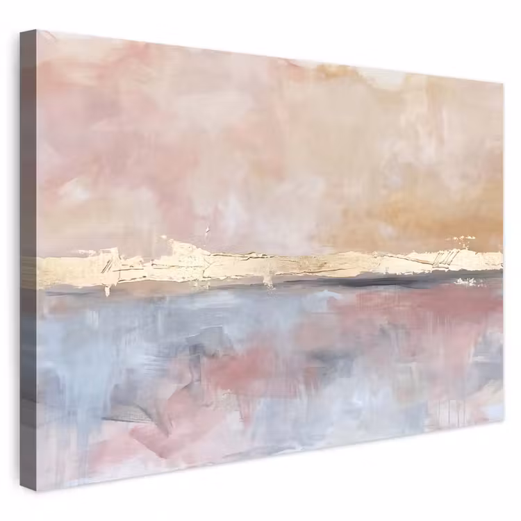Abstract - Horizontaal - Kunst - Roze - Goud Tuinposter op houten frame 2 cm dik klein -3d