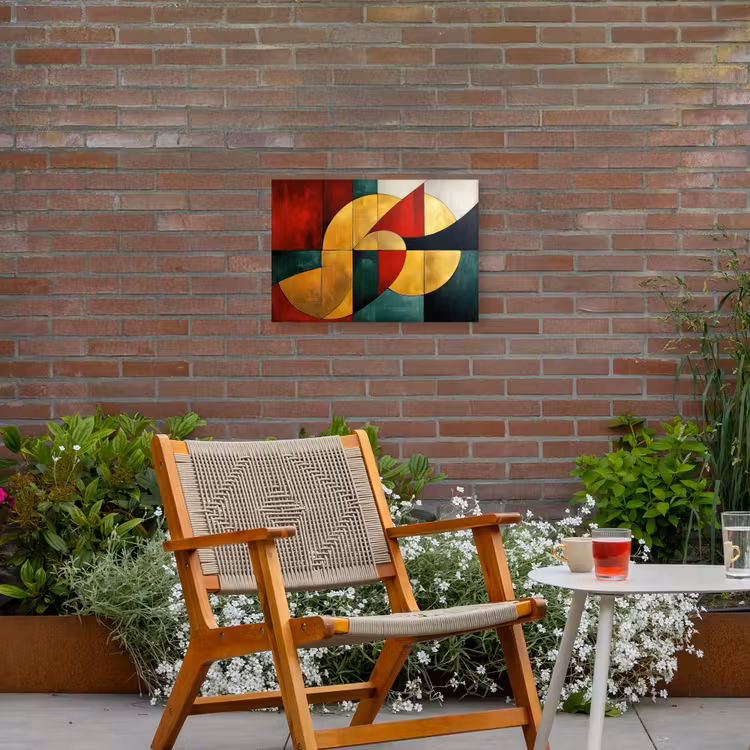 Abstract - Kerst - Goud - Rood - Groen Tuinposter op houten frame 2 cm dik klein -sfeer3