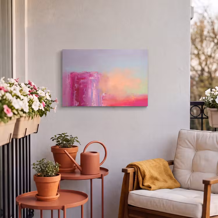 Abstract - Kleuren - Modern - Roze Tuinposter op houten frame 2 cm dik klein -sfeer1