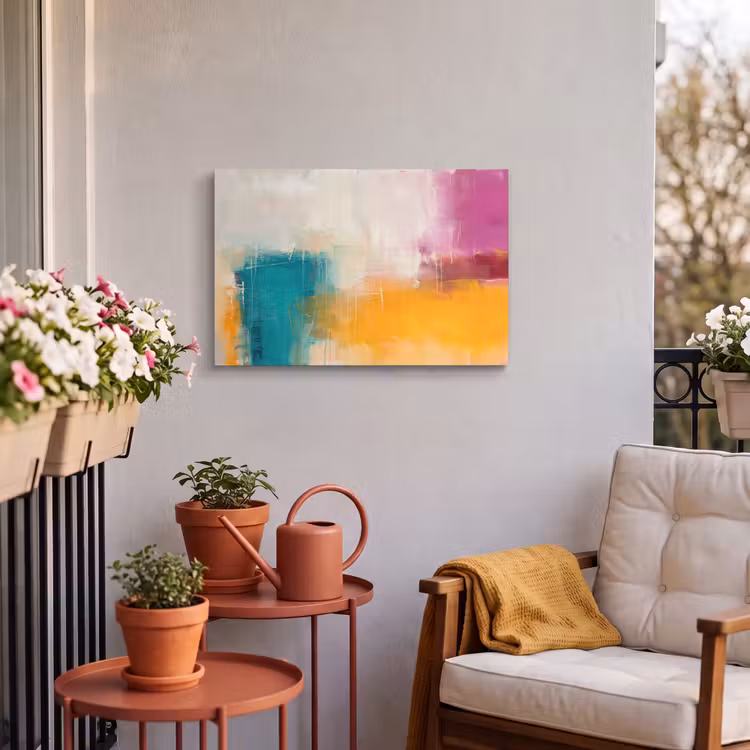 Abstract - Kleurrijk - Modern - Kunst - Oranje Tuinposter op houten frame 2 cm dik klein -sfeer1