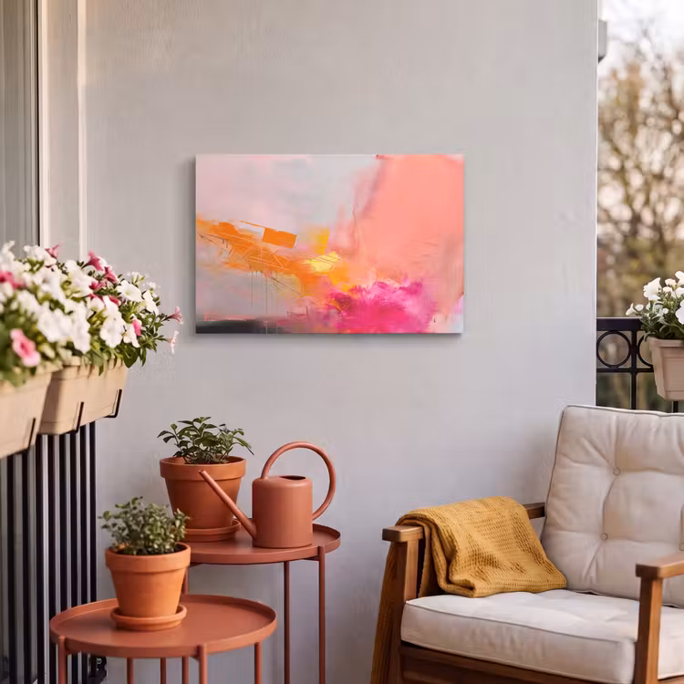Abstract - Kleurrijk - Modern - Roze Tuinposter op houten frame 2 cm dik klein -sfeer1