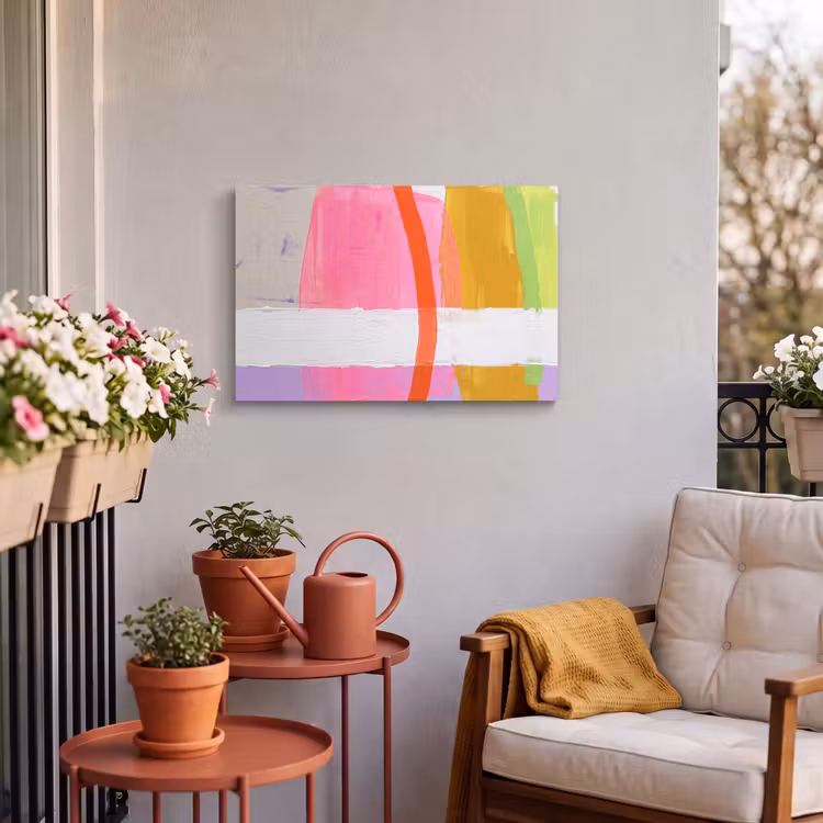 Abstract - Kleurrijk - Vormen - Modern - Kunst Tuinposter op houten frame 2 cm dik klein -sfeer1