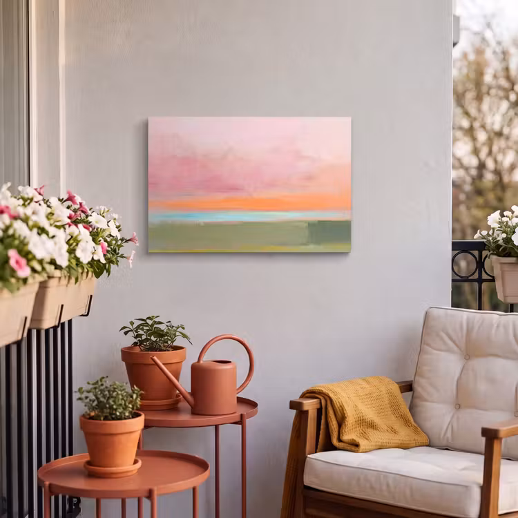 Abstract - Landschap - Modern - Roze - Oranje Tuinposter op houten frame 2 cm dik klein -sfeer1