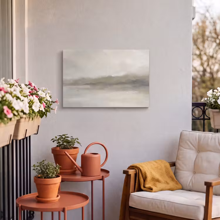 Abstract - Landschap - Nevel - Modern - Grijs Tuinposter op houten frame 2 cm dik klein -sfeer1