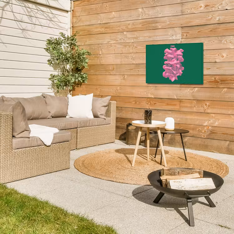 Abstract - Pink - Lijnen - Groen Tuinposter op houten frame 2 cm dik klein -sfeer2